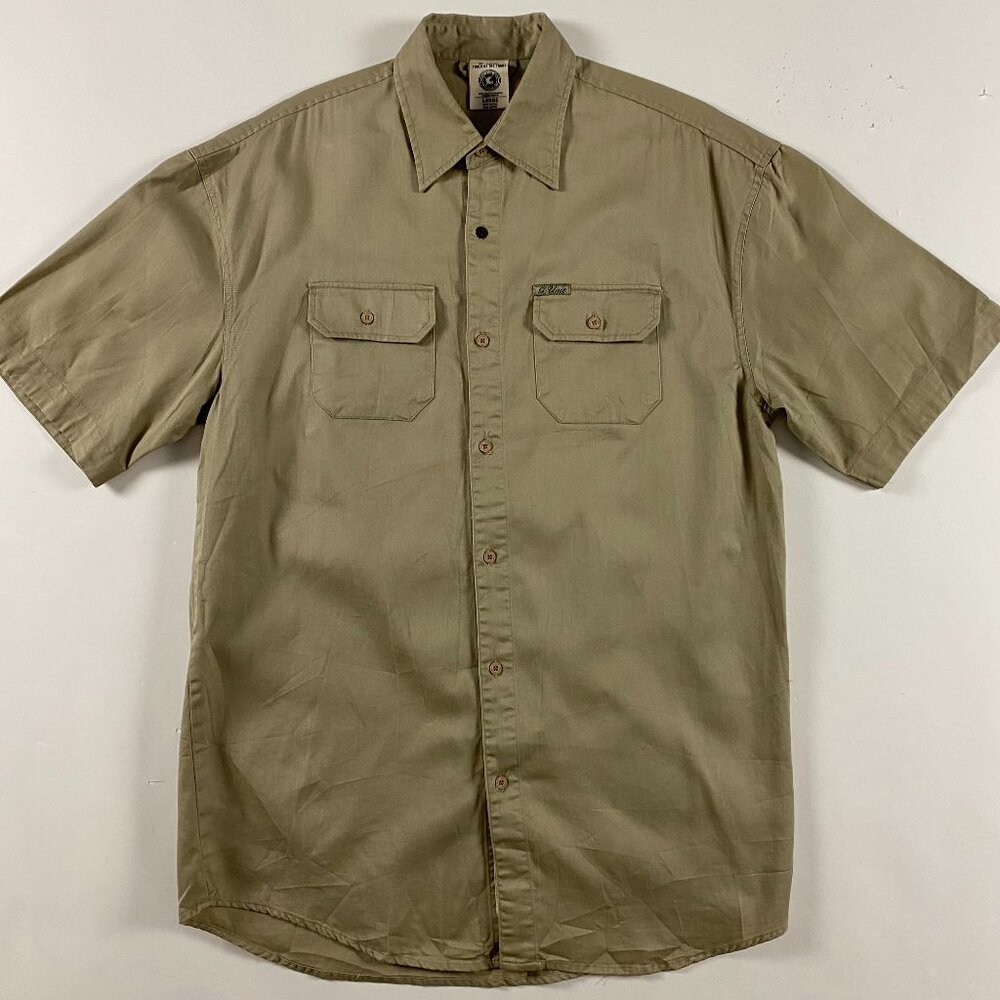 Vintage G Unit Khaki Shirt Men's Large Button Down Up Safari Cotton Poplin